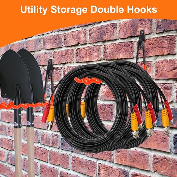Wall Mounted Garage Hooks Tool Organizer, 10 Inch Garage Storage Hook Heavy Duty Utility Wall Hangers Orange for Ladders, Hose, Garden Tools, Set of 4