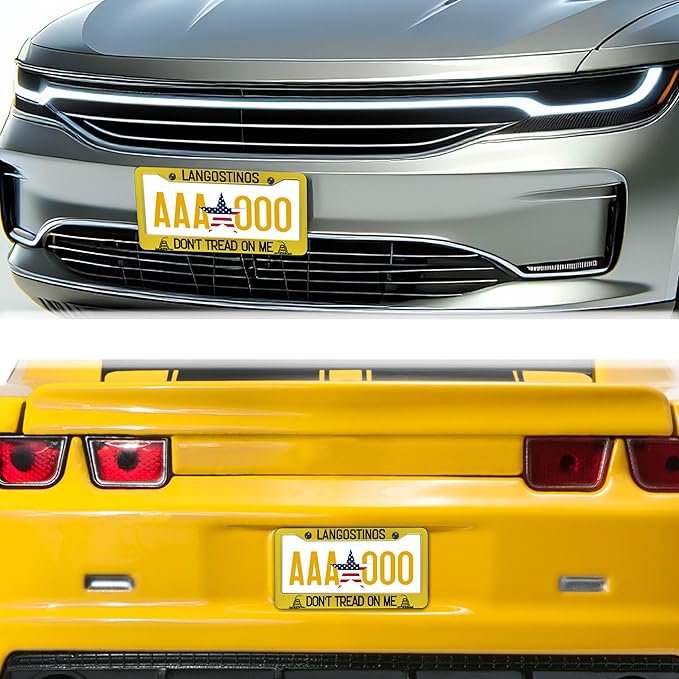License Plate Cover Yellow Black License Plate Frames Langostinos Don’t Tread on Me Universal Aluminum Car Accessory 2 Pack with Screw Covers Set