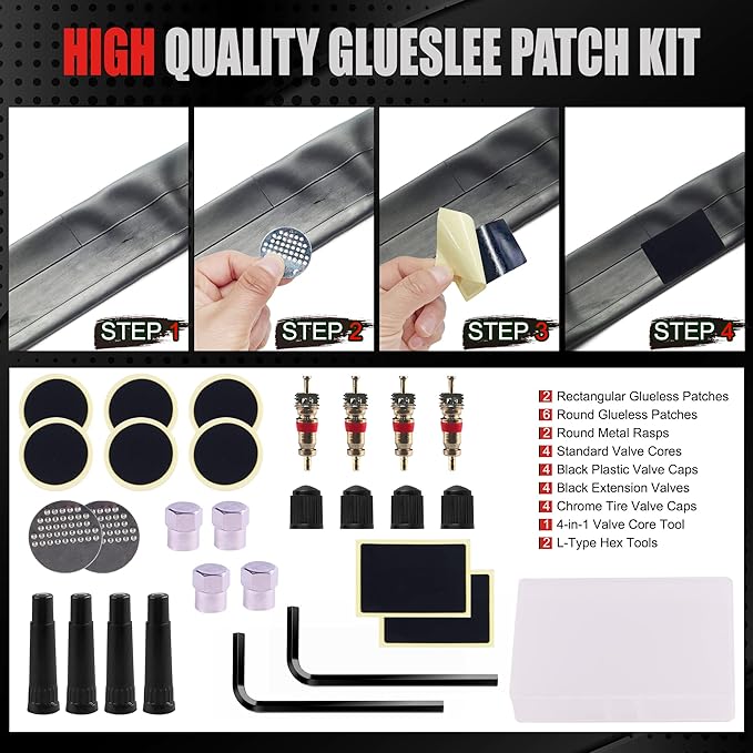 Heavy Duty Tire Repair Tools Kit - 108 PCS Set Truck Tool Box for Motorcycle, Car, ATV, Jeep, Truck, Tractor Flat Tire Plug Kit