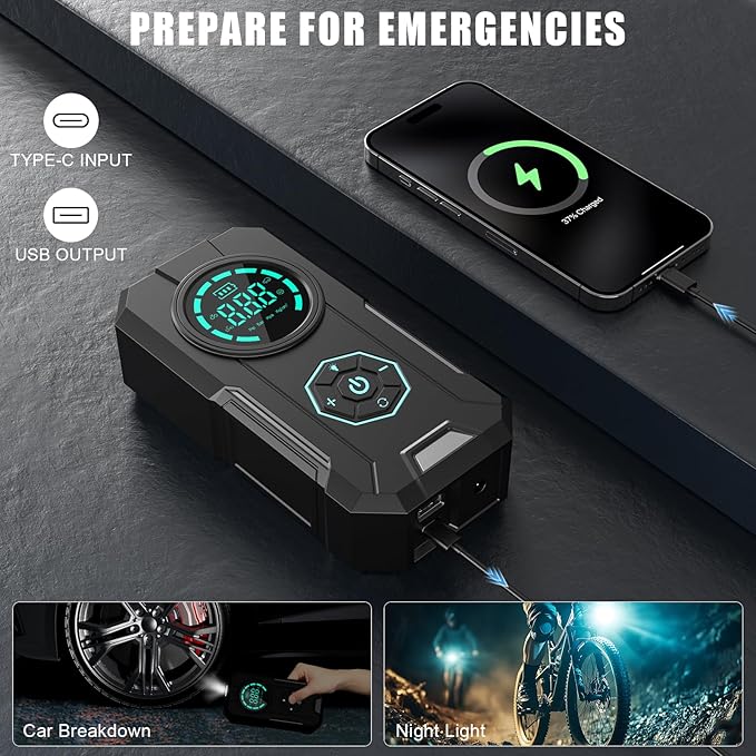 Tire Inflator Portable Air Compressor, 5X Faster Portable Air Compressor with 25000mAh Battery, 150PSI Cordless Air Pump for Car Tires, Bike, Motorcycle, Sports Balls