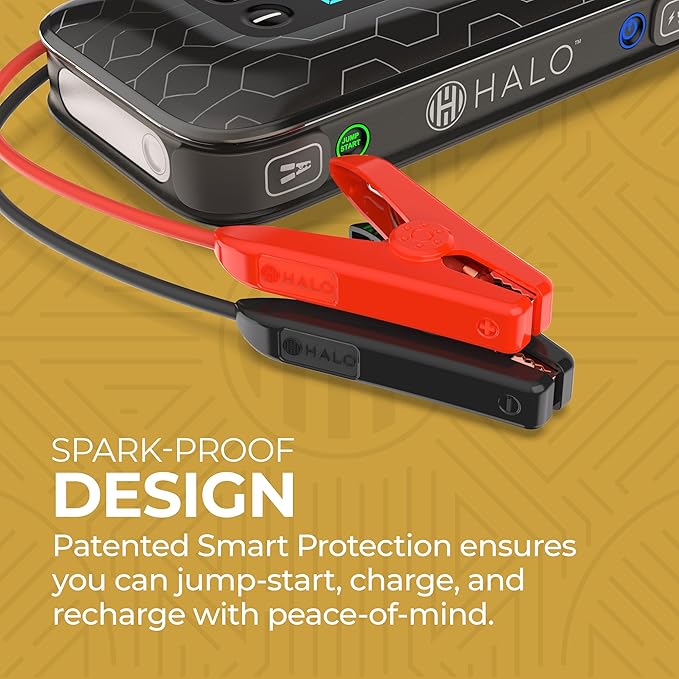 HALO Bolt Air+ 1750 Portable Car Battery Jump Starter | 130 PSI Air Compressor, 59.9Wh USB Power Bank, Large Display, Emergency Floodlight & Charger, Jumps Cars SUVs & Trucks, Inflates Tires — Blue