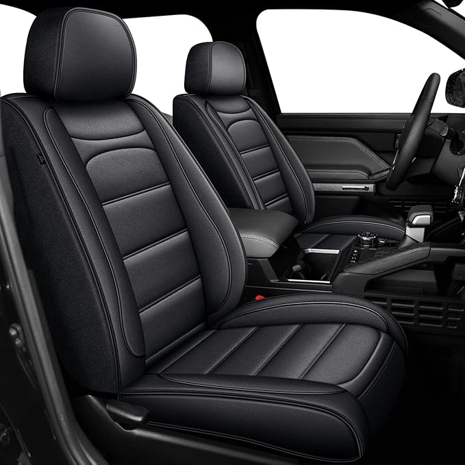 AOMSAZTO Ford Ranger Seat Covers: Full Set Custom Fit 2019 2020 2021 2022 2023 2024 2025 Ford Ranger XLT/XL/Lariat Waterproof Leather Seat Protector(5 Seats, Black)