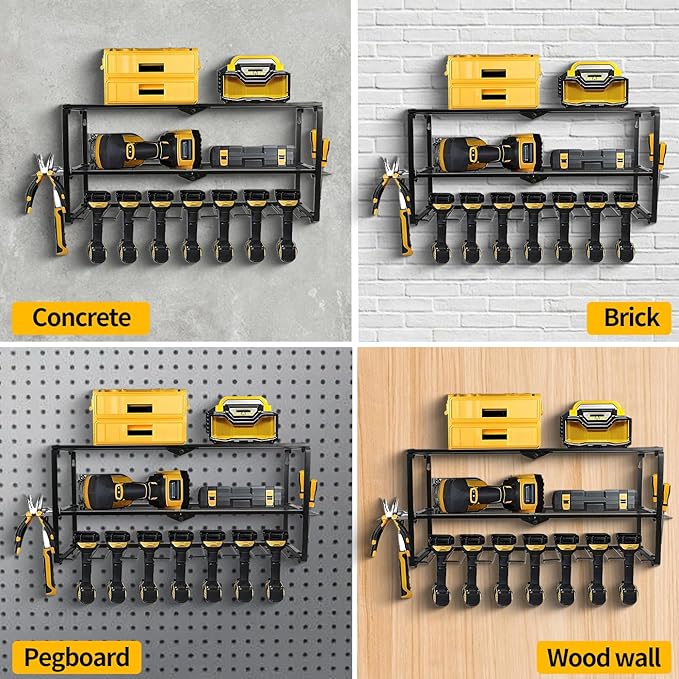 Wall Mount Power Tool Organizer, 3 Layer 7 Drill Hangers Storage Rack, Tool Organizers and Storage for Garage, Workshop, Pegboard, Shed - 26 inch