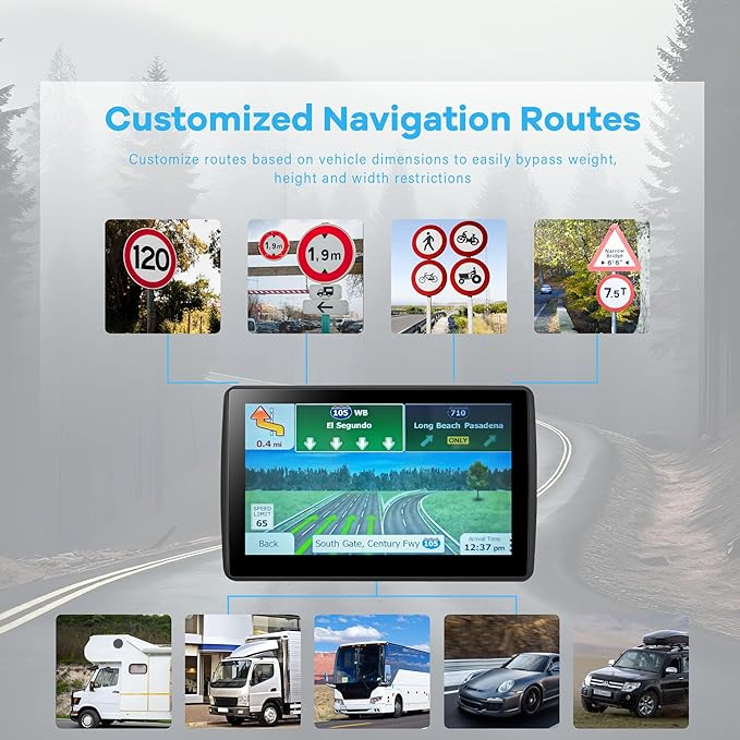 GPS Navigator for Car Truck RV, Latest 2025 Map 7 inch Touch Screen Car GPS, Support Voice Turn Direction Guidance/Speed and Red Light Warning/Custom Truck Routing