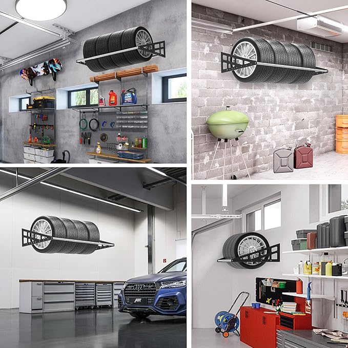 Foozet Tire Rack Wall Mount,Heavy Duty Adjustable 31"-56" Tire Storage Rack, Wheel Racks for Garage with Telescopic Rods, Hanging Garage.