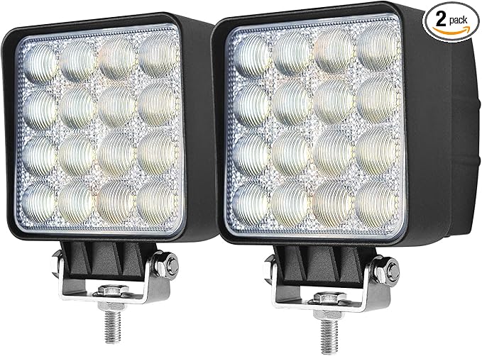 2PACK 48W LED Work Lights 12/24 Volt 5500LMS 4.3INCH Wide Ultra Bright Square LED Flood Light, 5D Lens Waterproof Led Pod Lights for Truck Tractor Off Road ATV UTV Boat Golf Cart