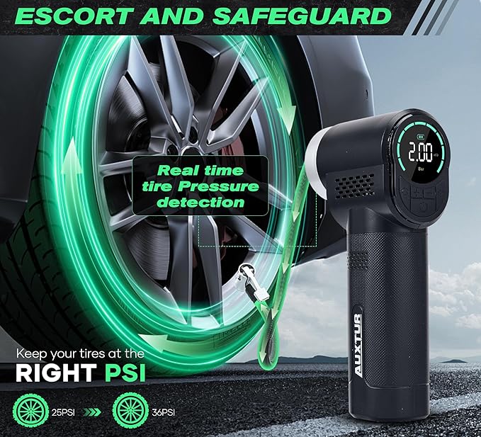 Vehicle Tire Inflator Portable Air Compressor & Inflator(150PSI),TYPE-C 6000mAH Car Tire Pump with Light, Digital Tire Pressure Gauge, Air Pump-Car Motorcycle Accessories