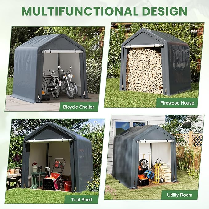 Tangkula 6x6.5Ft Portable Shed, Outdoor Storage Shelter with Waterproof Cover & Roll-up Zipper Door, Ratchet Strap, Heavy Duty Portable Storage Tents for Outside, Bikes, Garden Tools, Motorcycles