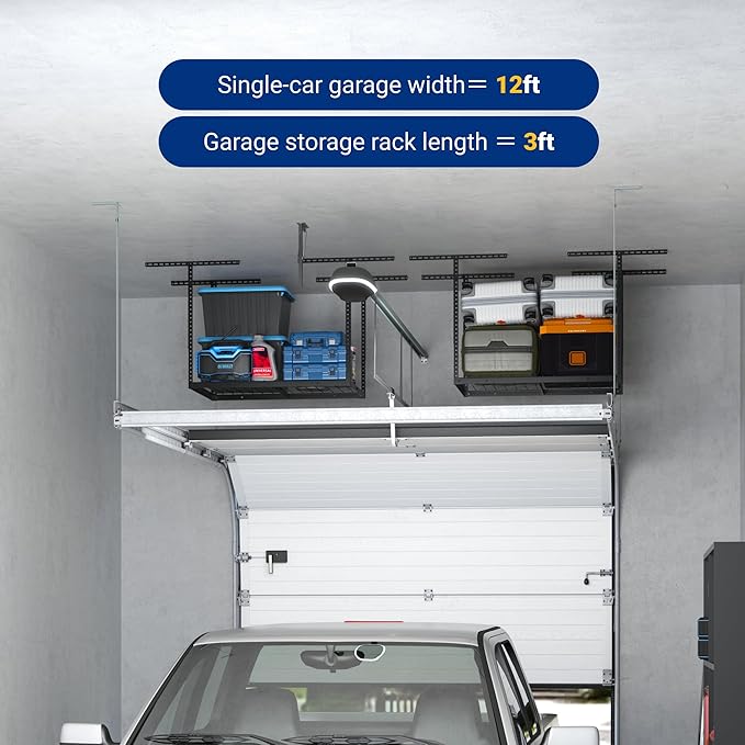 FLEXIMOUNTS 2x3 Overhead Garage Storage Rack, Adjustable Organization System, Heavy-Duty Metal Ceiling Racks, 155lbs Weight Capacity, Black