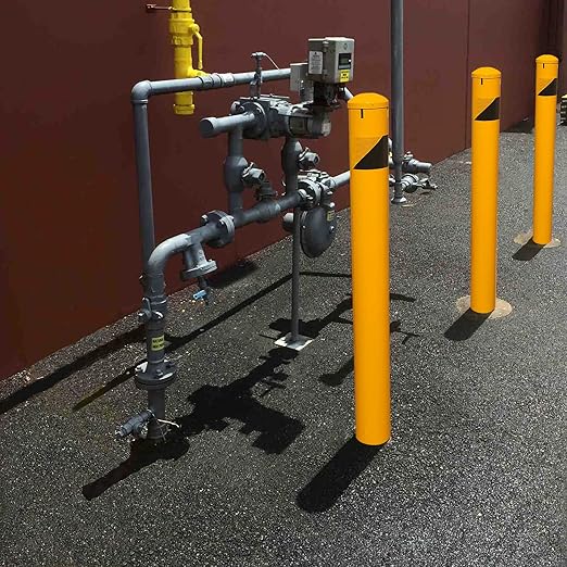 58" High 4-1/2" OD Steel Bollard Post Underground Mount, Cap Removable Safety Bollard Yellow Powder Coat, Metal Bollard Parking, Safety Barrier
