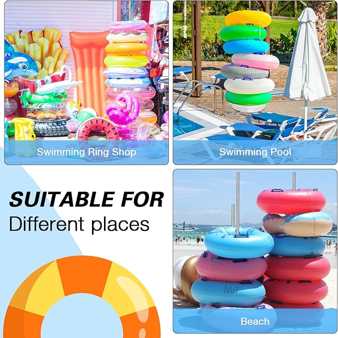 Pool Float Storage Rack 13 x 78 Inch Pool Float Holder Stainless Steel Equipment Holder Water Filling Base Portable Scalable Outdoor Rack for Swimming Outdoor Storage(White)