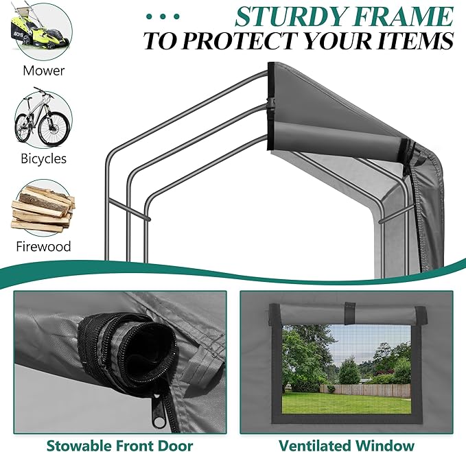 6 x 3ft Outdoor Cycle Storage Shelter - Bike Shed with Roll-up Door & Ventilate Window, Polyethylene Canopy Bicycle Garage for Garden, Domestic, Outdoor, Rain Shelter