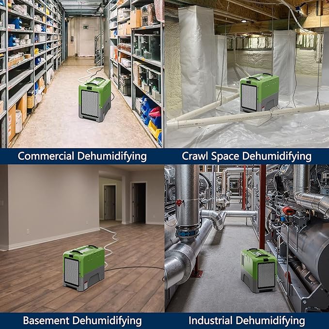 ALORAIR App Control Commercial Dehumidifier With Pump Industrial Dehumidifiers with Drain Hose, for Water Damage Restore, Flood Repair, Large Space, Job Sites (Green)