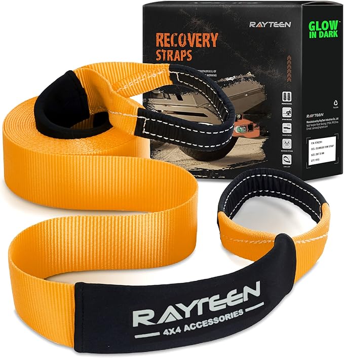 Genuine 33,000lb Xtreme Heavy Duty Recovery Tow Strap | 20ft x 4in Vehicle Tow Strap with Reflective Sleeve & Reinforced Loops | Suits for 4x4 Offroad UTV ATV Trucks Boats