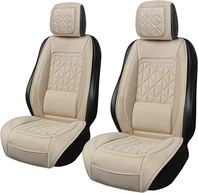 BABYBLU Linen Car Seat Cover for Cars - Durable & Non-Slip - Front Car Seat Protector Covers for Most Automotive, Vans, SUVs, Trucks