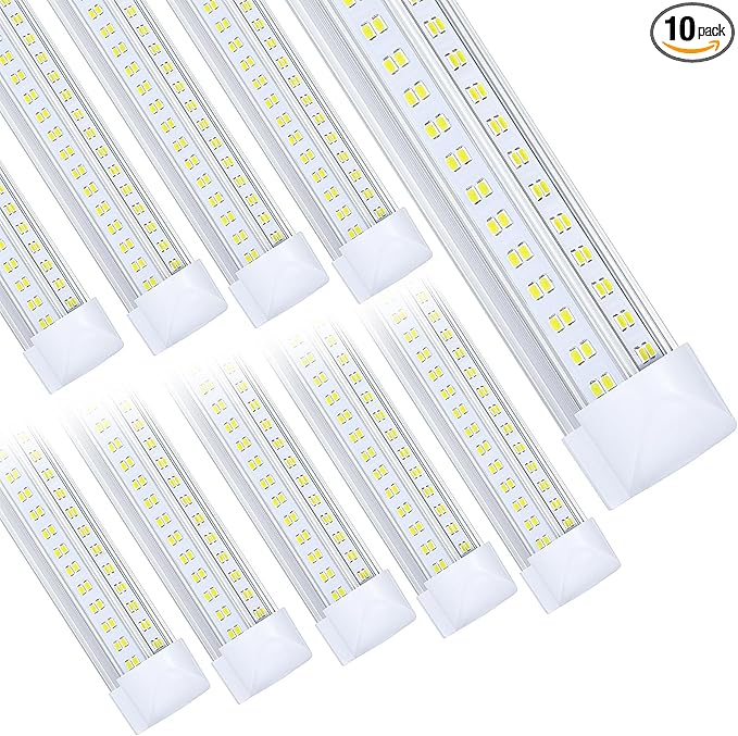 10 Pack,Led Shop Lights, 8FT Led Shop Light,144W 5000K 19500LM Clear White,Led Shop Light 8FT 110V Linkable Integrated 4 Row V-Shape for Shop Garage,Warehouse