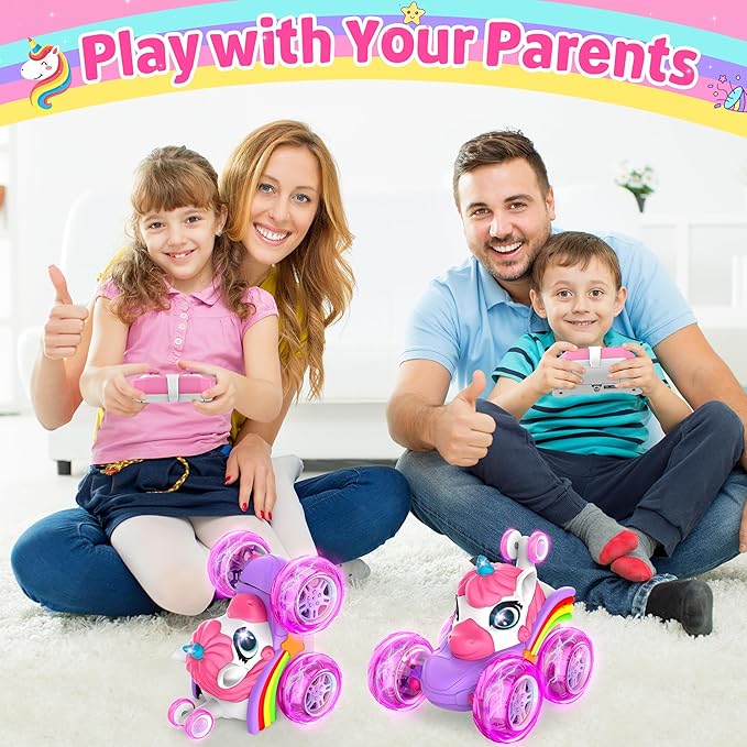 ZIZZ RC Cars for Girl Age 4-8 - Pink Remote Control Car for Girls, RC Stunt Car 360° Rotating Crawler with Headlights Cars Toys for 4 5 6 7 8+ Year Old Girl-Birthday