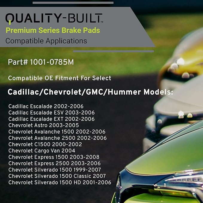 Premium Semi-Metallic Front Brake Pads (1001-0785M) Compatible with 1999-2013 Cadillac/Chevrolet/GMC/Hummer (Avalanche/Escalade/Express/Sierra/Silverado/Suburban/Tahoe/Yukon & More)