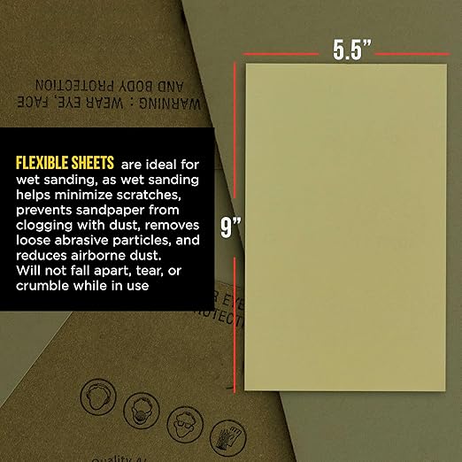 Dura-Gold Premium 5000 Grit Wet or Dry Sandpaper Sheets, 5-1/2" x 9", Box of 25 - Auto Car Color Sanding Detailing, Polishing Wood, Plastic, Glass, Epoxy, Stone, Metal Finishing Hand Sand Block Sander