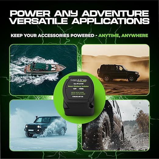 Dual Battery Isolator Kit 12V - 140 Amp Voltage Sensitive Relay (VSR) for Dual Battery Setup - Automatic Disconnect Switch for Car, Truck, RV, UTV, ATV, Marine
