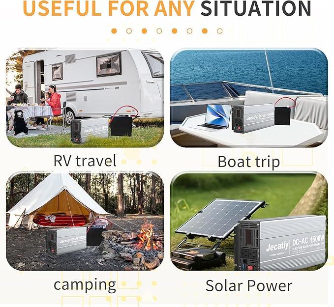 1500 Watt Pure Sine Wave Power Inverter DC 12V to 110V/120V AC Converter with 2 AC,18W USB, and 30W Type-C Charging Ports, Car Solar Power Inverters with LCD Display for Home RV Truck