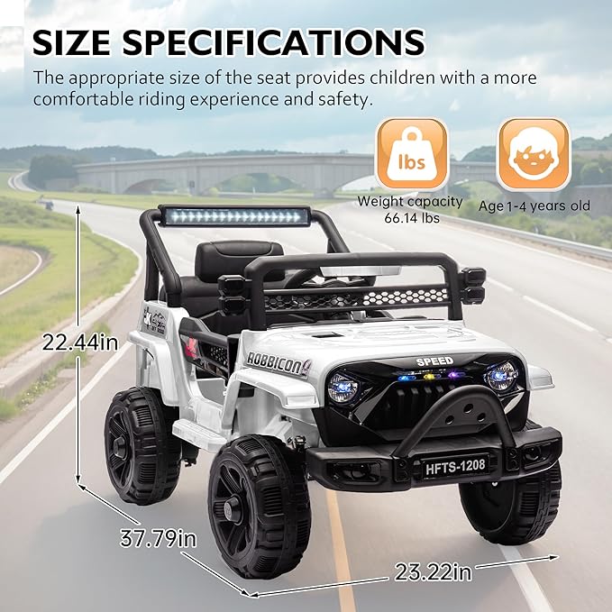 12V Ride on Electric Truck Car for Kids, 12V Kids Electric Vehicles w/Remote Control, Four-Wheel Suspension, USB, Bluetooth, Power Display, Lights, Battery Powered Ride on Toys for Boys Girls (White)