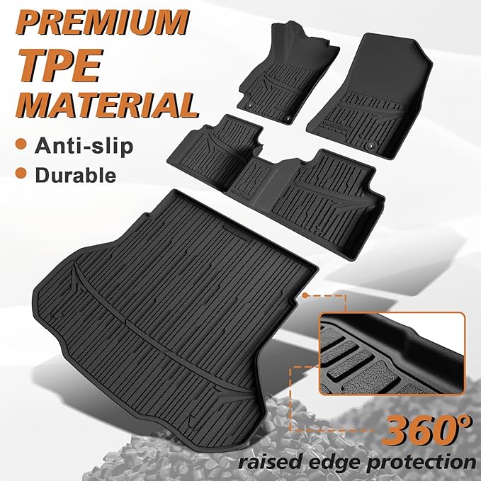 TripleAliners Floor Mats & Trunk Mat Full Set Compatible with 2024 2025 Kia K4 Sedan All Weather Liners TPE Custom Fit Anti-Slip Full Coverage Odorless Waterproof Cargo Liners(Trunk Mat+ Floor Mats)