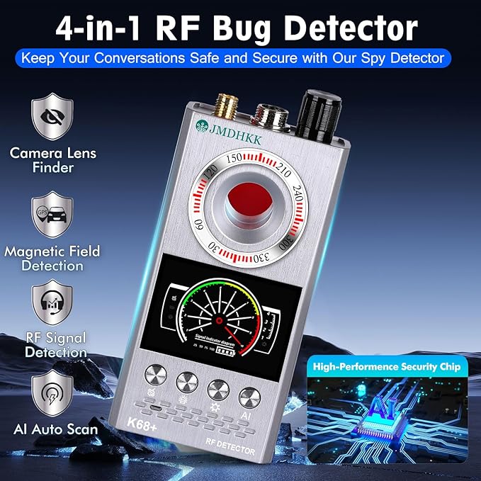 JMDHKK Hidden Camera Detector & Bug Detector – Magnetic Tracker & Wireless Signal Finder for Home, Office, Hotel, Car – Advanced Privacy Protection for Travel & Security（Silver