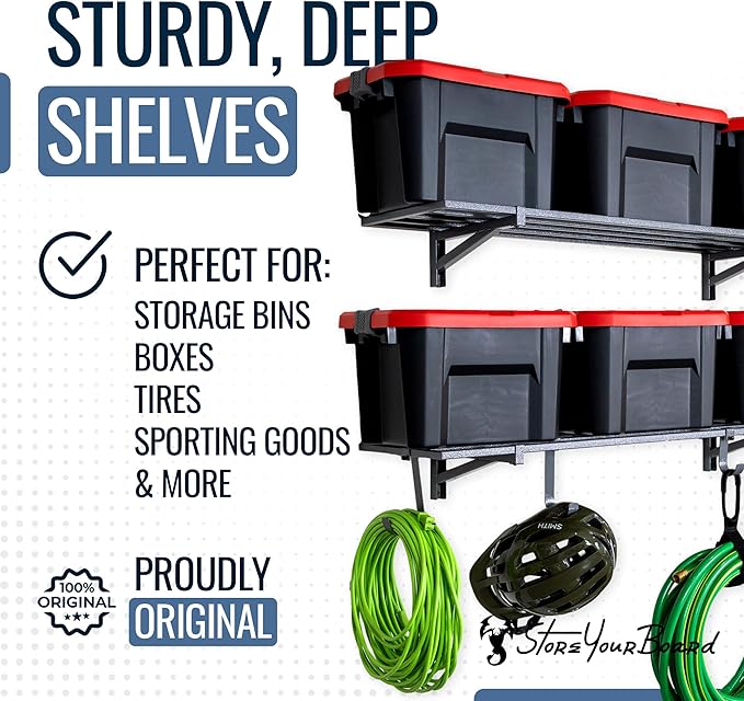 StoreYourBoard 2-Pack Heavy Duty Wall Shelves – Wall-Mounted Garage Storage Shelving and Organization for Sheds, Closets, or Utility Rooms – Holds 200 lbs, 1ft x 4ft, Hammered Gray