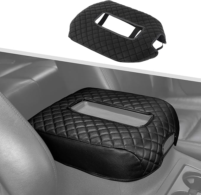 Jimen Car Center Console Cover Pad Fit for Chevy Silverado/Avalanche/Tahoe/Suburban 2007-2013, Leather Armrest Cover Fit for GMC Yukon 2007-2013 (Black)