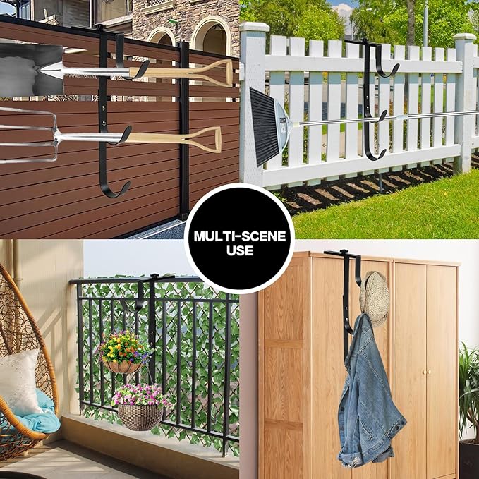 2Pcs Black Pool Pole Hangers, Adjustable Heavy Duty Swimming Pool Fence Hooks for Pool Equipment, Skimmers, Leaf Rakes, Nets, Brushes, Vacuum Hose, Garden Tool Organizer