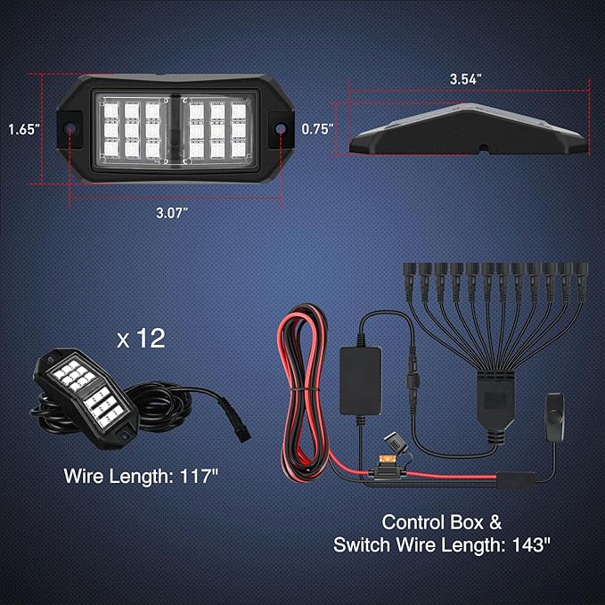 Nilight RGB LED Rock Lights Kit 12 PCS 18LED Wide Angle Wheel Well Light with Remote & Bluetooth App Dual Control Multi Modes Underglow Multicolor Neon Pod for ATV UTV SUV Offroad Truck RZR Boat