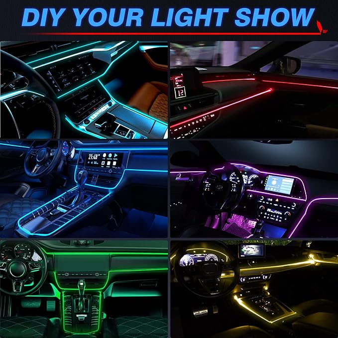 MICTUNING Car LED Interior Strip Light, 10 in 1 RGB Multicolor with 470 inches Fiber Optic Ambient Lighting Kits with Remote and APP Control, Car USB LED Strip Lights with Music Sync Mode
