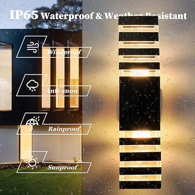 18inch LED Square Up & Down Wall Lights,24W Outdoor Wall Light 4000K Day White Aluminum Body Waterproof IP65 LED Exterior Light Fixtures Wall Mount for House Patio Garage Garden. (6 Pack)