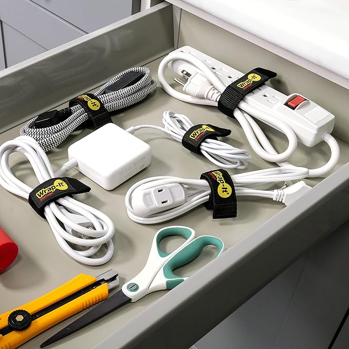 Quick-Straps by Wrap-It Storage – 12” (12-Pack) Black - Hook and Loop Cord Wraps for Cable Storage and Organization