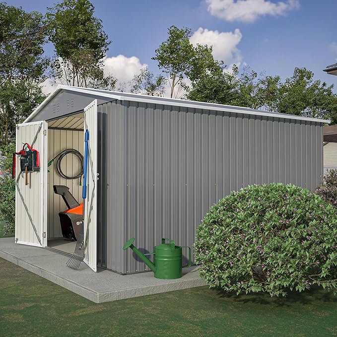 10x10 FT Outdoor Storage Shed, Large Metal Tool Sheds with Updated Frame Structure and Lockable Doors, Garden Shed for Backyard Garden Patio Lawn