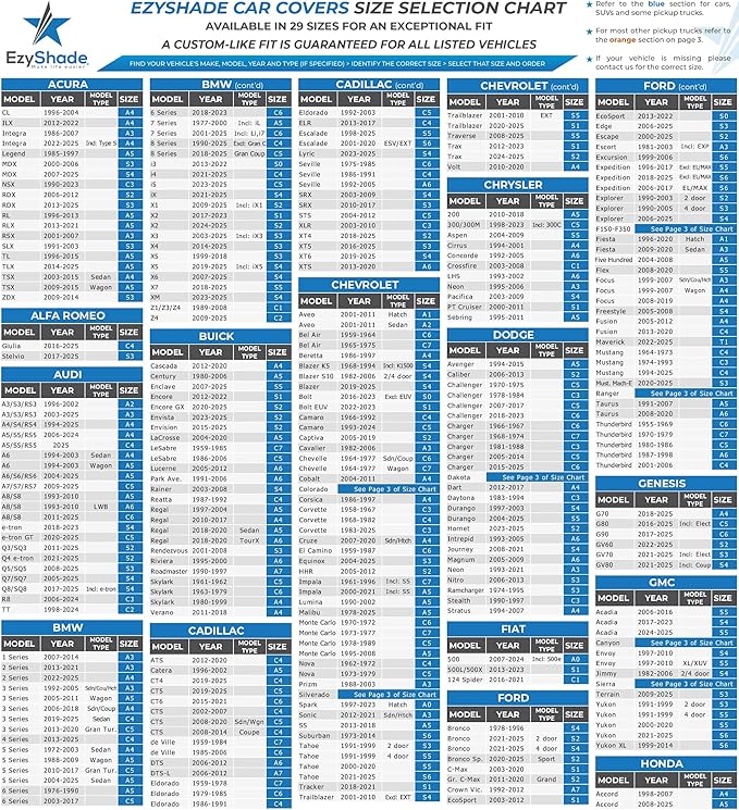 EzyShade 10-Layer SUV Car Cover Waterproof All Weather. See Vehicle Size-Chart for Accurate Fit. Outdoor Full Exterior Covers for Automobiles Heavy Duty Tarp Jeep Rav4 CRV. Size S0 (See SizeChart)