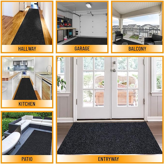 Ottomanson 2'7" x 7' Hallway Runner with Scraper Pile - Extra Durable Non-Slip Rug Mat for Indoor & Outdoor Use - Ideal for Kitchen, Entryway & Garage - High-Traffic Carpet, Black