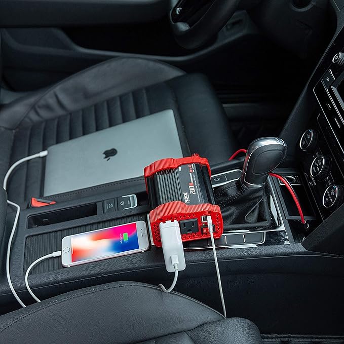 200W Car Power Inverter 12V DC to 110V AC Converter with 3.1 A Dual USB Quick Car Charger Adapter