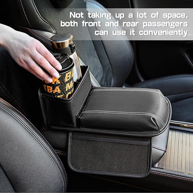JEYODA Upgraded Car Armrest Cover,Premium Leather Car Armrest Cover Cushion with Storage Holder, Caddy for car (grey)