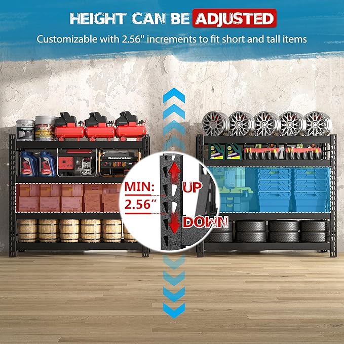 MUPATER 68.11” W × 23.62” D × 59.84” H Garage Shelving, 9000 LBS Heavy Duty Metal Storage Shelves, 4-Tier Adjustable Storage Rack for Basement, Warehouse, Industrial
