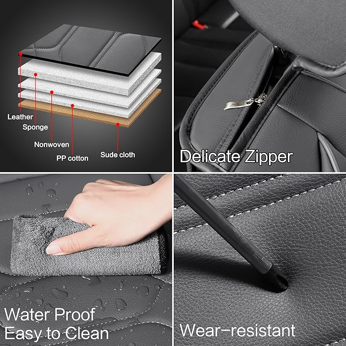 Pariitadin Leather Car Seat Covers Front Pair, Waterproof Breathable Faux Leather Automotive Seat Covers for Cars, Non-Slip Car Interior Covers Universal Fit Most Cars Sedans Trucks SUVs, Gray