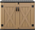 DWVO Outdoor Storage Shed, Weatherproof Resin, 35 Cu Ft Capacity, Horizontal Design, X-Shaped Lockable Door, Suitable for Bike, Garden Tools, Trash Cans, Brown