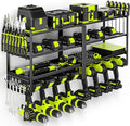 33" W Large Power Tool Organizer Wall Mount Loads 400 lbs, Heavy Duty 8 Drills Holder, 4-Tier Cordless Tool Battery Storage Shelf, Utility Racks for Garage Workshop Shed, Gifts for Men Husband