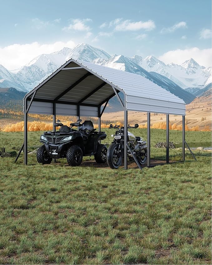 13'x16'x11' Metal Carport, Steel Heavy Duty Car Ports for All-Weather, for Cars, Motorcycles, ATV, or Boats, N.W. 500 Lbs