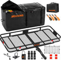 Mockins 60"x24"x6" Weatherproof Trailer Hitch Cargo Carrier & 25 Cu.Ft. Waterproof Cargo Bag | 500 Lbs. Capacity Folding Luggage Rack for Car Hitch w/All-Weather Truck Bed Storage Bag & Accessories