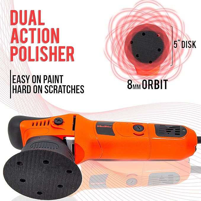Maxshine M8S V2 Dual Action Polisher Car Detailing Kit - 1000W, 6-Speed, 8mm Throw, 5" Disc, Thread 5/16" - Car Detailing Supplies for Auto Paint Protection, Restoration & Scratch Repair