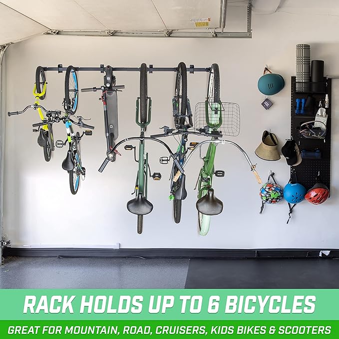 GoSports 6 ft Wall Mounted Bike Rack for Garage - Vertical Storage for 4 to 6 Bicycles