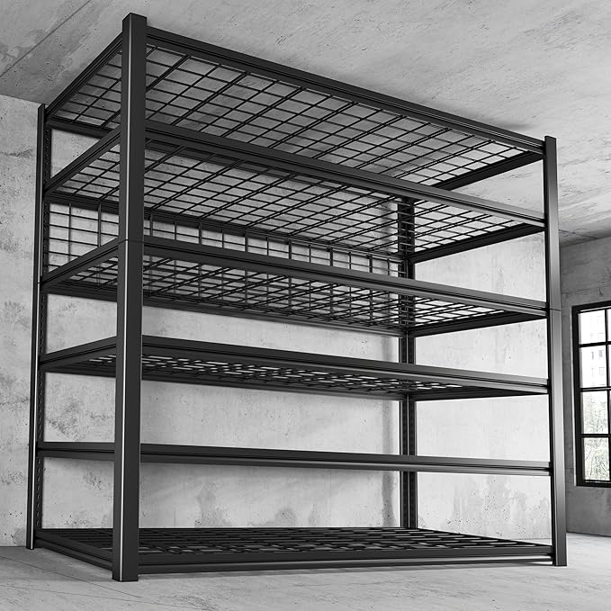 REIBII 84" H Garage Shelving, 6-Tier Storage Shelves Heavy Duty Loads 3500LBS, 48" W Adjustable Garage Shelves, Metal Shelving for Basement, Warehouse, 84" H x 48" W x 20" D, 2PC