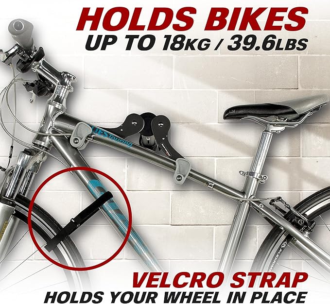 Ibera Bike Wall Mount - Secure Bike Storage up to 18kg with Adjustable Frame Holder & Soft Rubber Cradles - Garage Bike Rack for Road, MTB, Kids, Hybrid Bikes - Easy Installation & Space-Saving Design